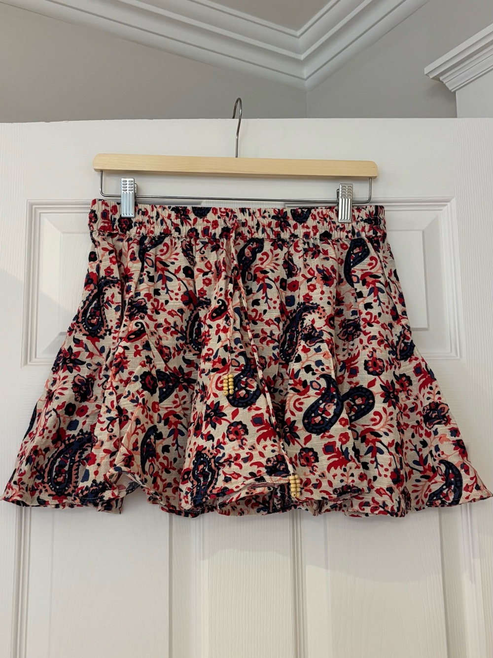 Zara Beige Paisley & Floral Ruffled Mini Skirt - Red Navy